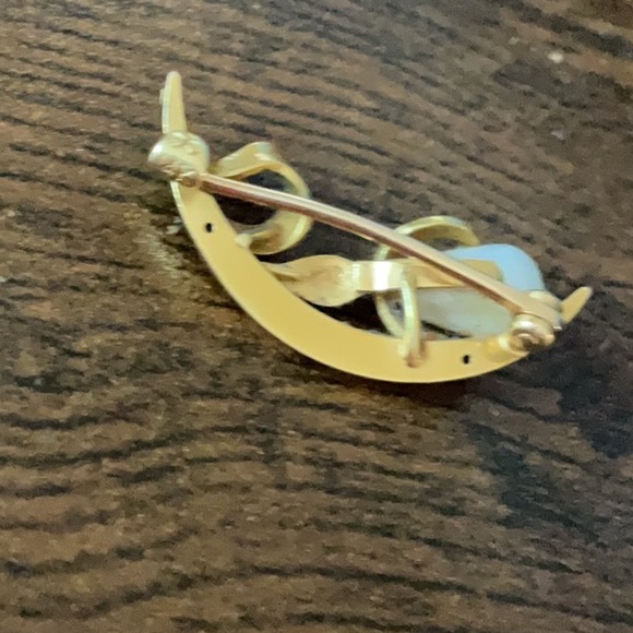 Victorian Antique Enamel 14k Gold Freshwater Pearl Lily Flower Brooch Pin - Picture 8 of 11